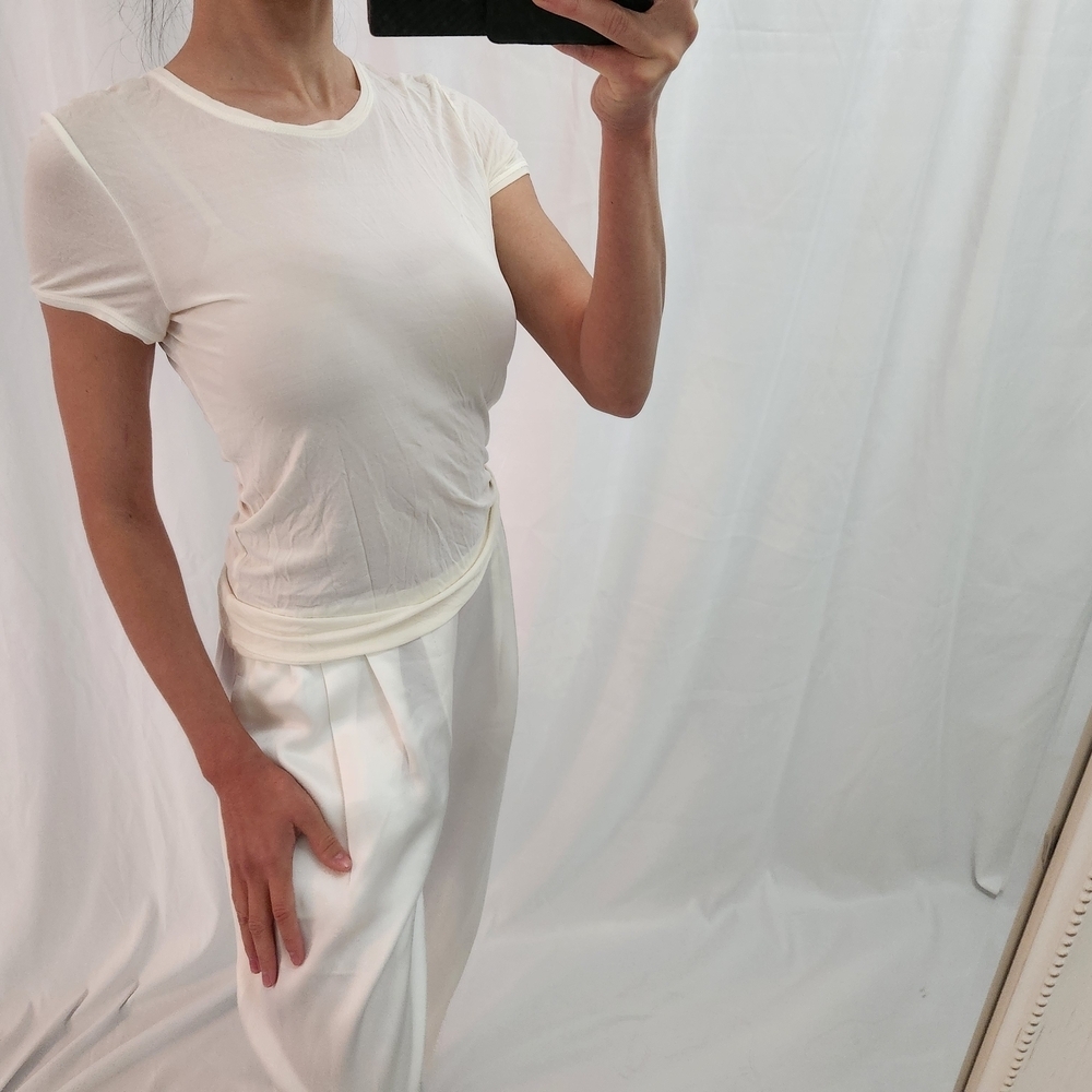Giorgio Armani White Short Sleeve Tee Mesh Silk Fashion Designer Layer View 2